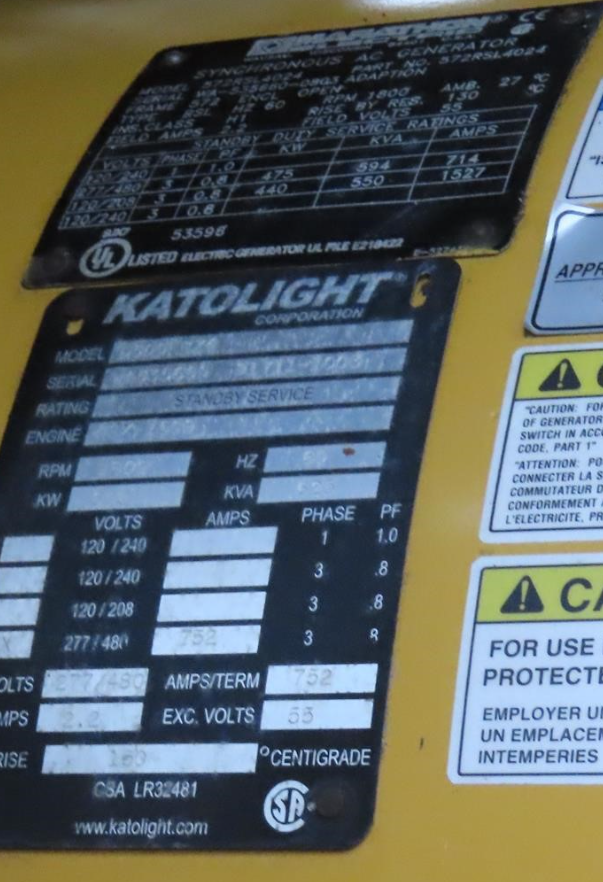 500 KW Kato light #D500FRZ4, diesel generator set, Cummins QSX15-G9 engine, 277/480 Volts, 3 phase, standby - Image 7