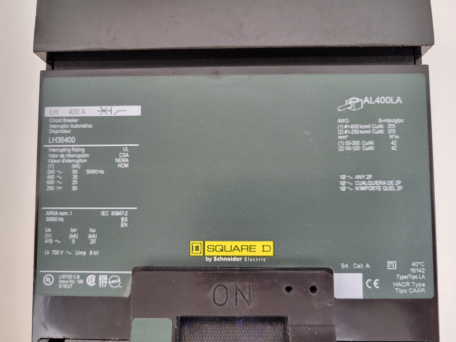 400 Amp. Square D #LH36400, I-Line Circuit Breaker, 3P, 600 Volts, gray, w/ mounting hardware, new - Image 3