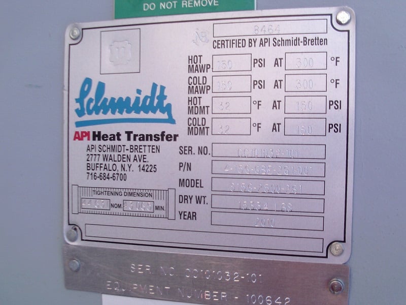 4000 sq.ft., Schmidt API #S156-2500-261, 316l stainless steel plate heat exch, (306) plates, 150 psi @ - Image 3