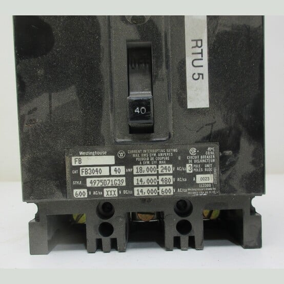 40 Amps, Westinghouse #FB3040, Circuit Breaker, 3-pole, 600 VAC - Image 2