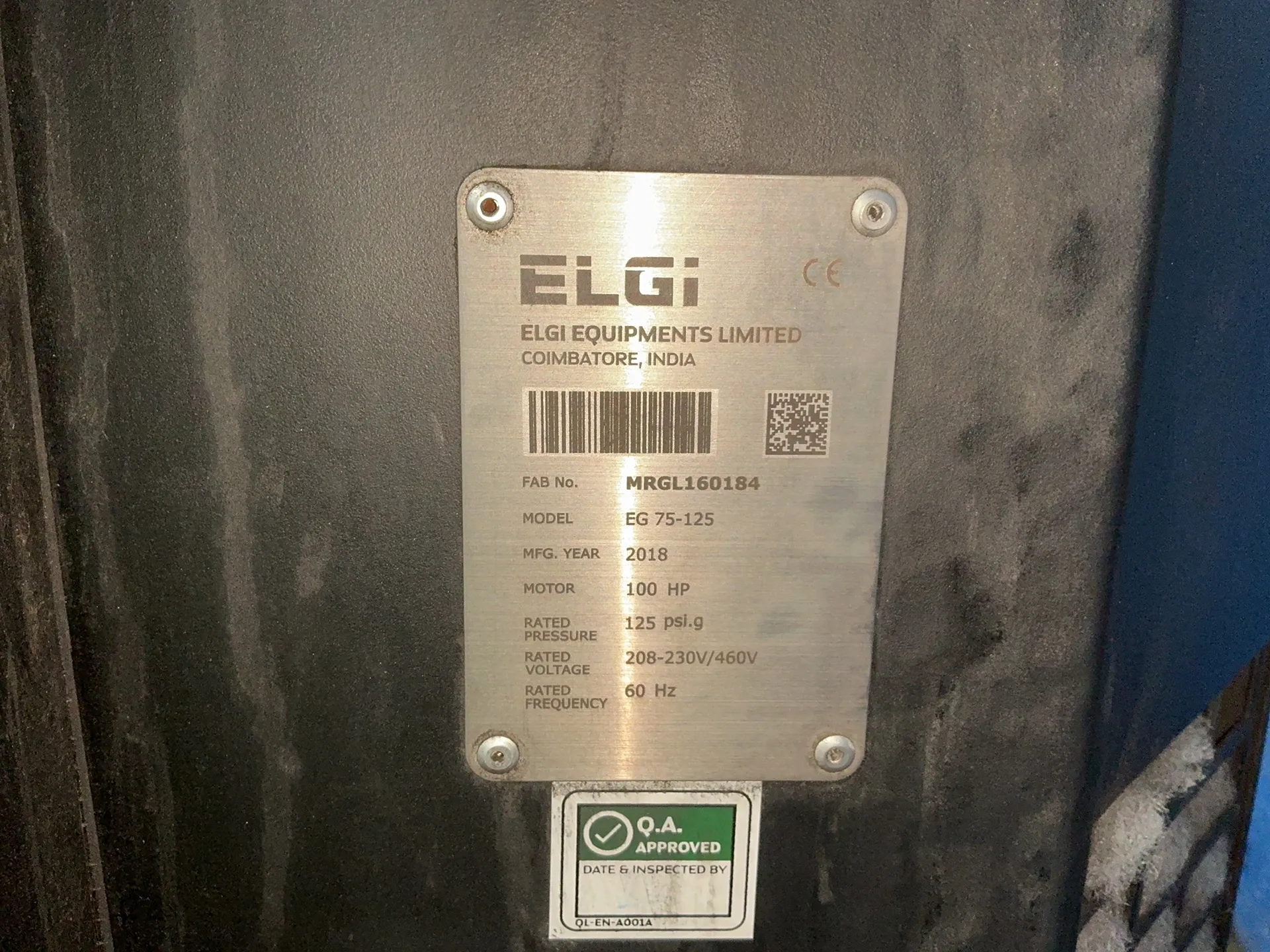125 PSI, Elgi #EG-75-125, Rotary Screw Air Compressor, 100 HP, Elgi Neuron digital read out, 208-230/460 V. - Image 6