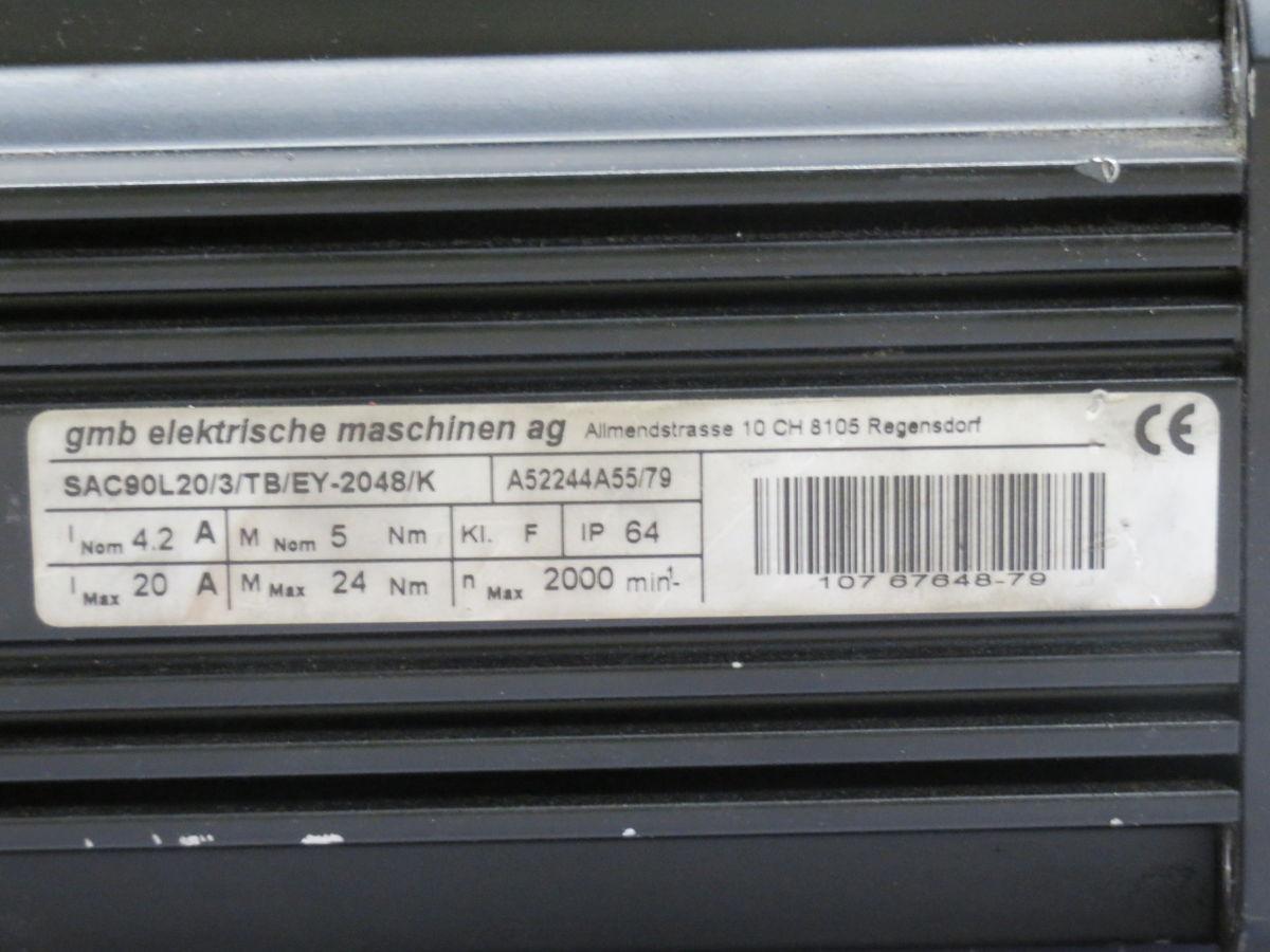 GMB #SAC90L20/3/TB/EY-2048/K, servo motor, 2000 RPM, 1.05 KW (2 available) - Image 1