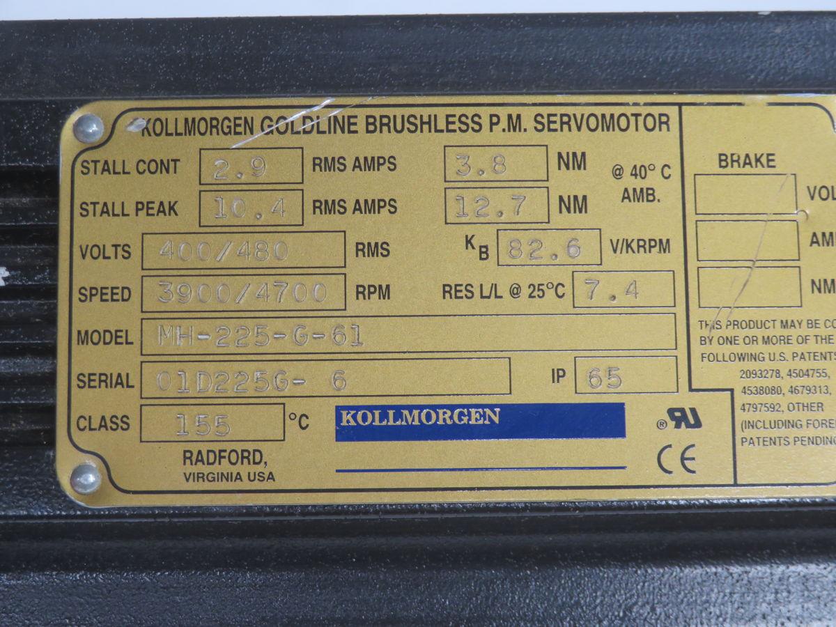 Kollmorgen #MH-225-G-61, brushless servo motor, 3900/4700 RPM, 480 Volts, 2.9 Amp - Image 4