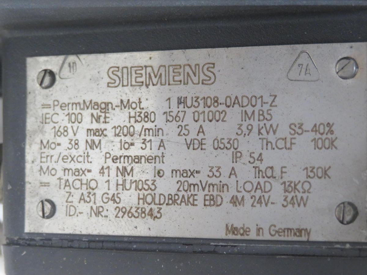 Siemens #1HU3108-0AD01-Z, permanent magnet motor, 3.9 KW, 1200 RPM, 168 Volts max - Image 5