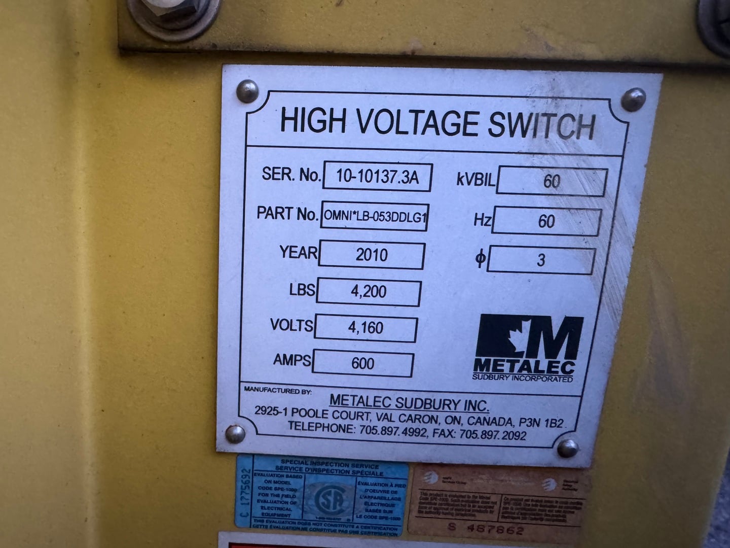 600 Amp. Metalec, Load Break Switch, triple-unit, 4160 Volts, 3PH, 2010 - Image 2