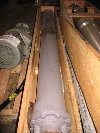 Nash MS-8719, tube & shell type heat exchanger, p/n 1-015-2-05-115-01; approx. 5" diameter, 70" LOA, - Image 1