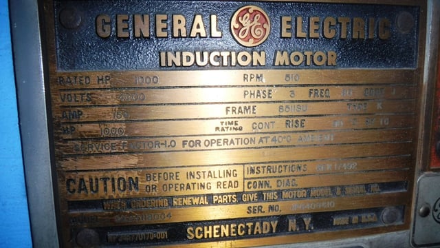 1000 HP 514 RPM General Electric, Frame 8511SU, TEFCSB TUBE, 4000 Volts - Image 3