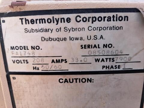 9.5" width x 17.5" L Thermolyne Sybron #FA1748, furnace/kiln, 2.5 HP, 1093&deg;C - Image 5