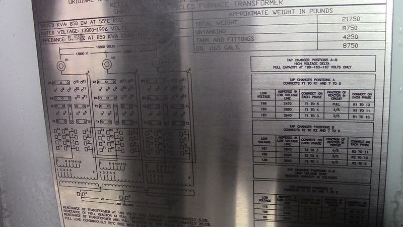 850 KVA 13800 Pri. 199 Sec., OW, 5.5% Z, 5.0% Reactance, rebuilt - Image 1