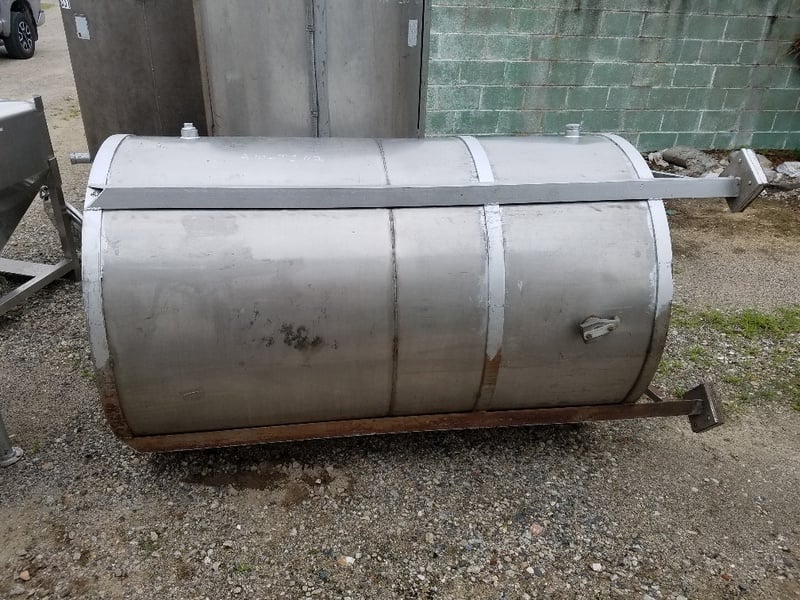 450 gallon Stainless Steel storage tank, 44" dia. x 72" straight side, 84" overall height, used - Image 1