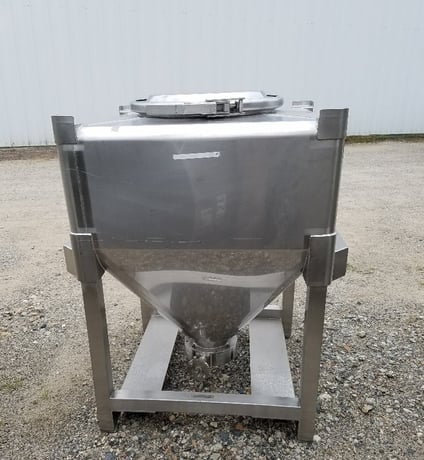 80 gallon Stainless Steel Sanitary tote tank, approx. 10 cu.ft., 30" x 30" x 12" straight side, 24" deep cone - Image 1