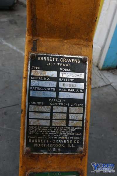 1000 lb. Barrett #TTG-10-TL, power walk behind forklift, 3' 6" L fork, #70814 - Image 7