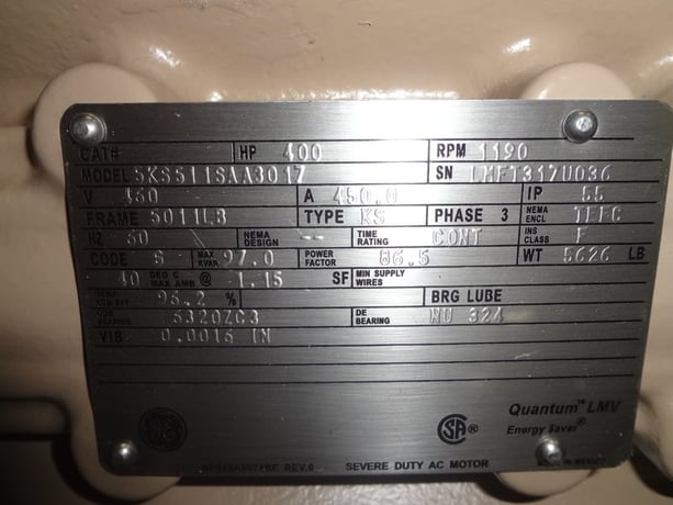 400 HP 1200 RPM General Electric, Frame 5010/5011LB, TEFC, BB, new, 460 Volts - Image 1