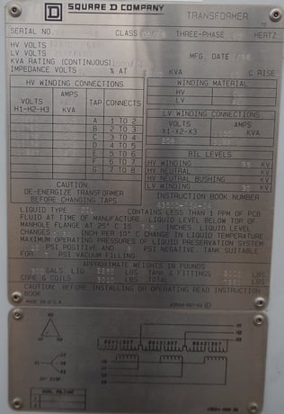 1000/1150 KVA 12470 Delta Primary, 208Y/120 Secondary, Square D - Image 1