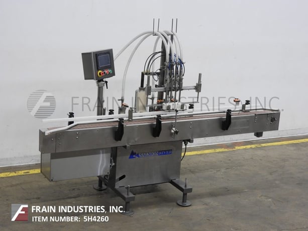Filamatic #V-LA, 4 head inline piston filler, 12-60 bottles per minute, with 3-1/4" wide x 96" long Delrin - Image 4