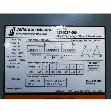 150 KVA 480 Delta Pri. 240 Delta Sec., CT120, factory new, Nema 3R, in stock, free shipping - Image 6