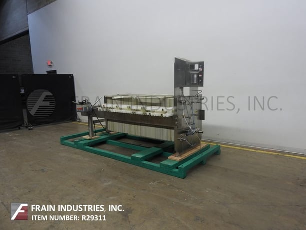 24" x 24" Perrin, horizontal, Stainless Steel, side bar plate & frame filter press, 31/32 plates, hand crank - Image 1