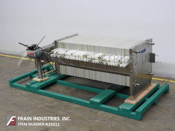 24" x 24" Perrin, horizontal, Stainless Steel, side bar plate & frame filter press, 31/32 plates, hand crank - Image 5