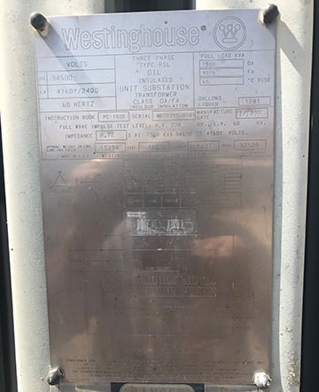 7500/9375 kVA, 34500 Delta Primary, 4160/2400 WYE Secondary, Westinghouse Substation - Image 2