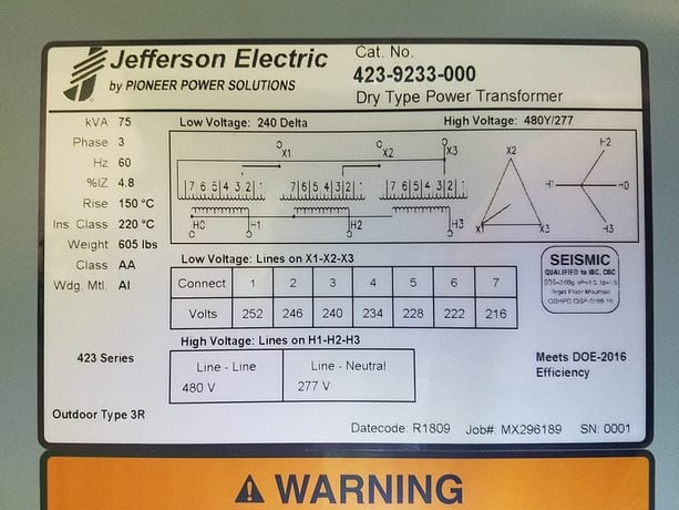 75 KVA 240 Delta Primary, 480Y/277 Secondary, Step Up, Factory New, Nema 3R - Image 7