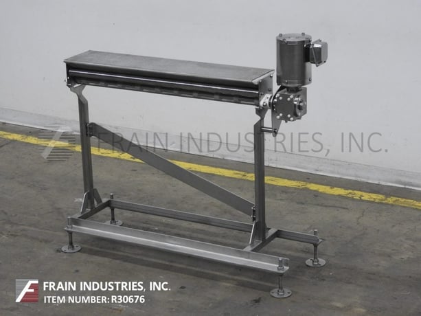 42" wide, NCC Automated Systems Stainless Steel transfer conveyor, 9" long, bull nose transfer ends powered - Image 1
