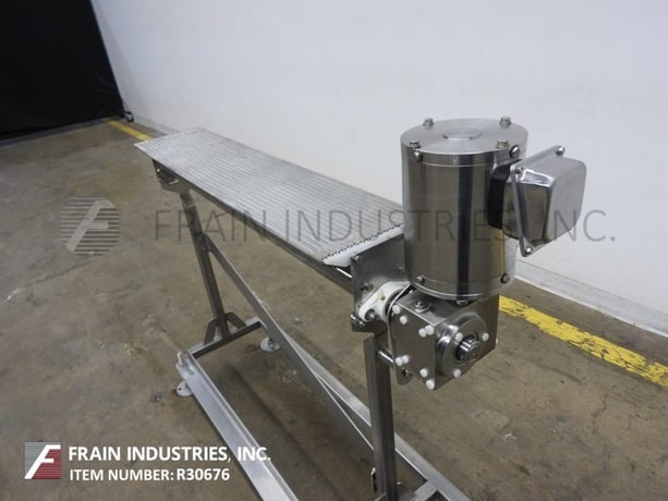 42" wide, NCC Automated Systems Stainless Steel transfer conveyor, 9" long, bull nose transfer ends powered - Image 2