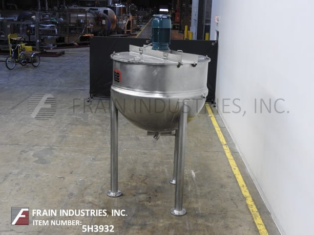 Lee #300D, 316 Stainless Steel jacketed kettle, 54" dia. x 36" deep, 90 psi, flip up covers, spherical bottom - Image 3