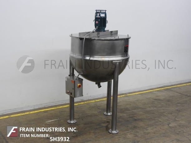 Lee #300D, 316 Stainless Steel jacketed kettle, 54" dia. x 36" deep, 90 psi, flip up covers, spherical bottom - Image 5