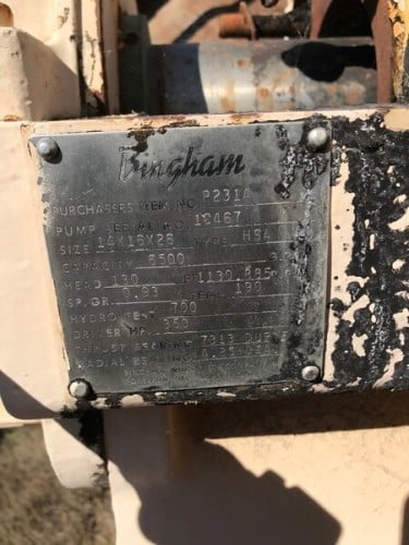 6500 GPM @ 130' TDH, Bingham, 14x16x26 HSA, 1180 RPM, #3296 - Image 1