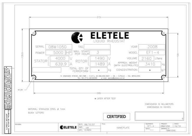 5000 HP Eletel Liquid Rheostat, AC #EF1-4, 4000V., 639.9a stator, 1490V.rotor, new surp - Image 1