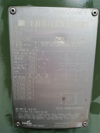 5000/5600/6250/7000 kVA, 23000 Delta Primary, 4160/2400 WYE Secondary, Cooper Substation - Image 2