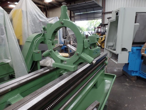 20" x 120" Lehmann #20-8, 7" spdl bore, taper, air kick outs, 555 RPM, front & rear chucks, 25 HP, steady - Image 5