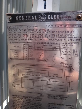 3750 KVA 13800 Primary, 2400Y/1385 Secondary, General Electric, aluminum/copper winding - Image 3