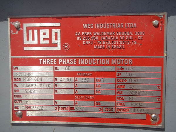 2750 HP 3600 RPM Weg, Frame 8011, WPIISB, 4000 Volts - Image 4