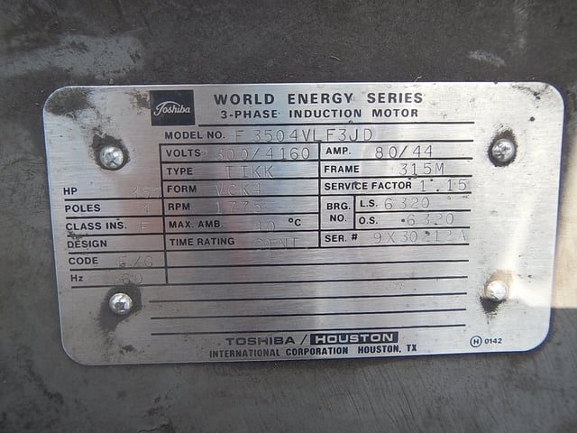 350 HP 1800 RPM Toshiba, Frame 315M, Drip-Proof Ball Bearing, 2300/4160 Volts, New Surplus - Image 3