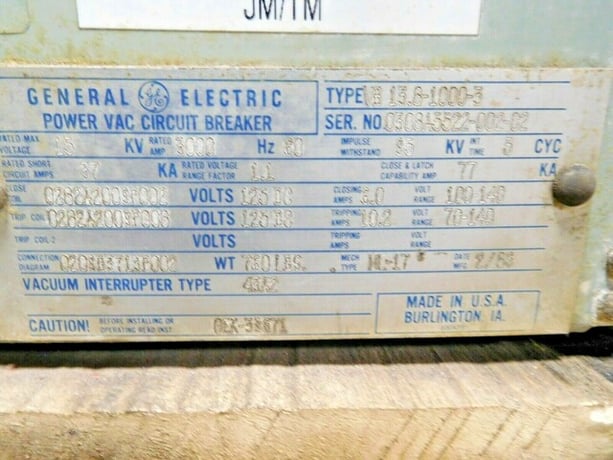 3000 Amps, General Electric Power Vac, VB-13.8-1000-3, 15 KV, 125 VDC, 43A2 vacuum interrupter type, ML-17 - Image 7