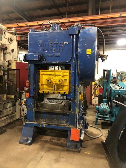 75 Ton, Minster #P2-75, straight side double crank press, 3" stroke, 4" slide adjustment, 17" Shut Height - Image 1
