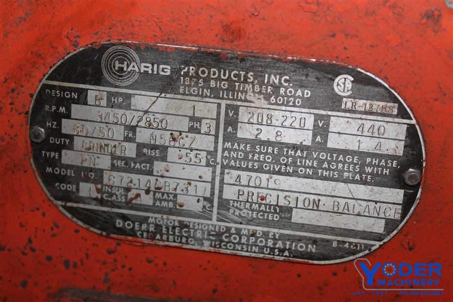 6" x 18" Harig #Super-618, 7" x 1/2" x 1-1/4" grinding wheel, 1 HP, 1 shot lube, #62918 - Image 9