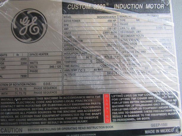 450 HP 720 RPM General Electric, Frame 5810S/5811S, TEFC, BB, new, 2300/4000 Volts (2 available) - Image 1