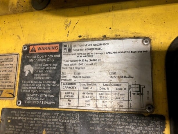 5500 lb. Hyster #S80XM-BCS, 48" forks, 176" lift, cascade sgl-dbl pallet handler, #10747 - Image 7