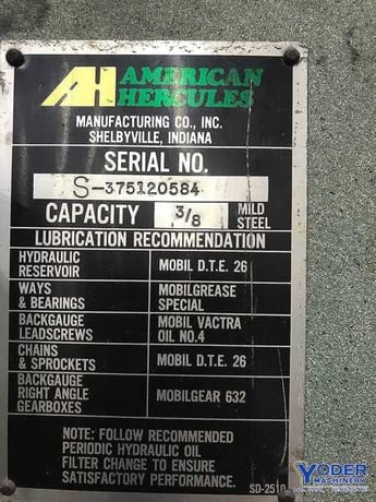 3/8" x 10' American Hercules #S-375-Alpha, hydraulic shear, 48" FOPBG, 84" sq.arm, 1984, #69838 - Image 8