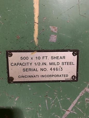 1/2" x 10' Cincinnati #500, hydraulic power shear, 48" Back Gauge, (2) squaring arm, 40 HP, 13 hold downs - Image 7