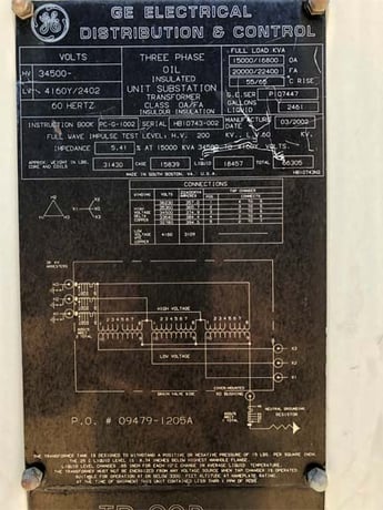 15000/16800/20000/22400 kVA, 34500 Delta Primary, 4160/2402 WYE Secondary, General Electric Substation - Image 1