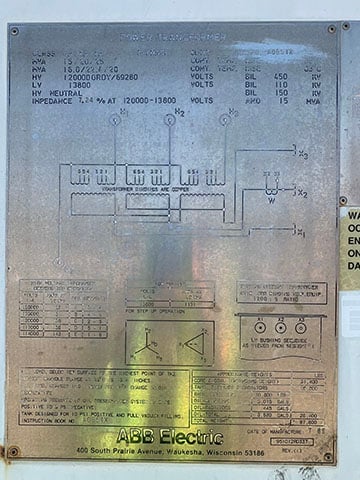 15000/16800/20000/22400/25000/28000 kVA, 120000/69280 GRDY Primary, 13800 Delta Secondary, ABB Substation - Image 1