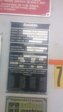 3/8" x 16' Pacific #300G16, 48" FOPBG, retractable Back Gauge, one shot lube, 18" throat, 1986 - Image 5