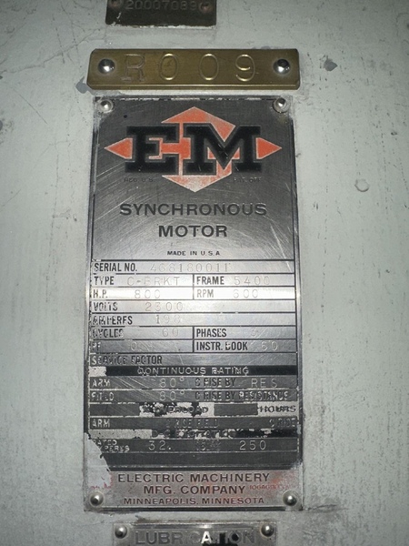 800 HP 600 RPM Electric Machinery, Frame 5400, SLV, rebuilt, 250 DC, 2300 Volts - Image 2