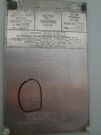 2500 KVA 67000 Primary, 480 Secondary, Westinghouse / Westinghouse, substation, ONAN, 1969 - Image 4