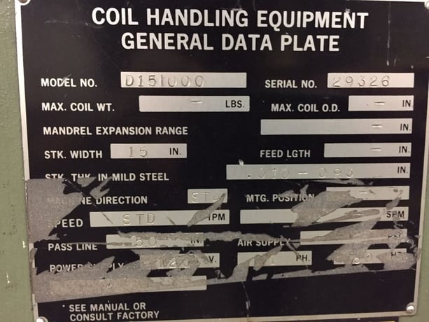 8000 lb. CWP / Rowe servo feed line, 15" W x .093", pilot release, entry/exit pinch rolls, cascade rolls - Image 2
