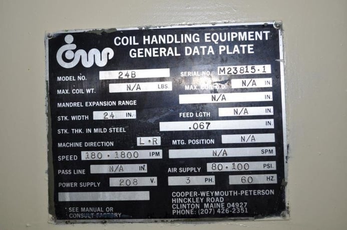 8000 lb. CWP / Rowe servo feed line, 15" W x .093", pilot release, entry/exit pinch rolls, cascade rolls - Image 7