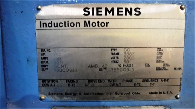 700 HP 3600 RPM Siemens, Frame 588Z, Drip-Proof Ball Bearing, 2300 Volts - Image 1